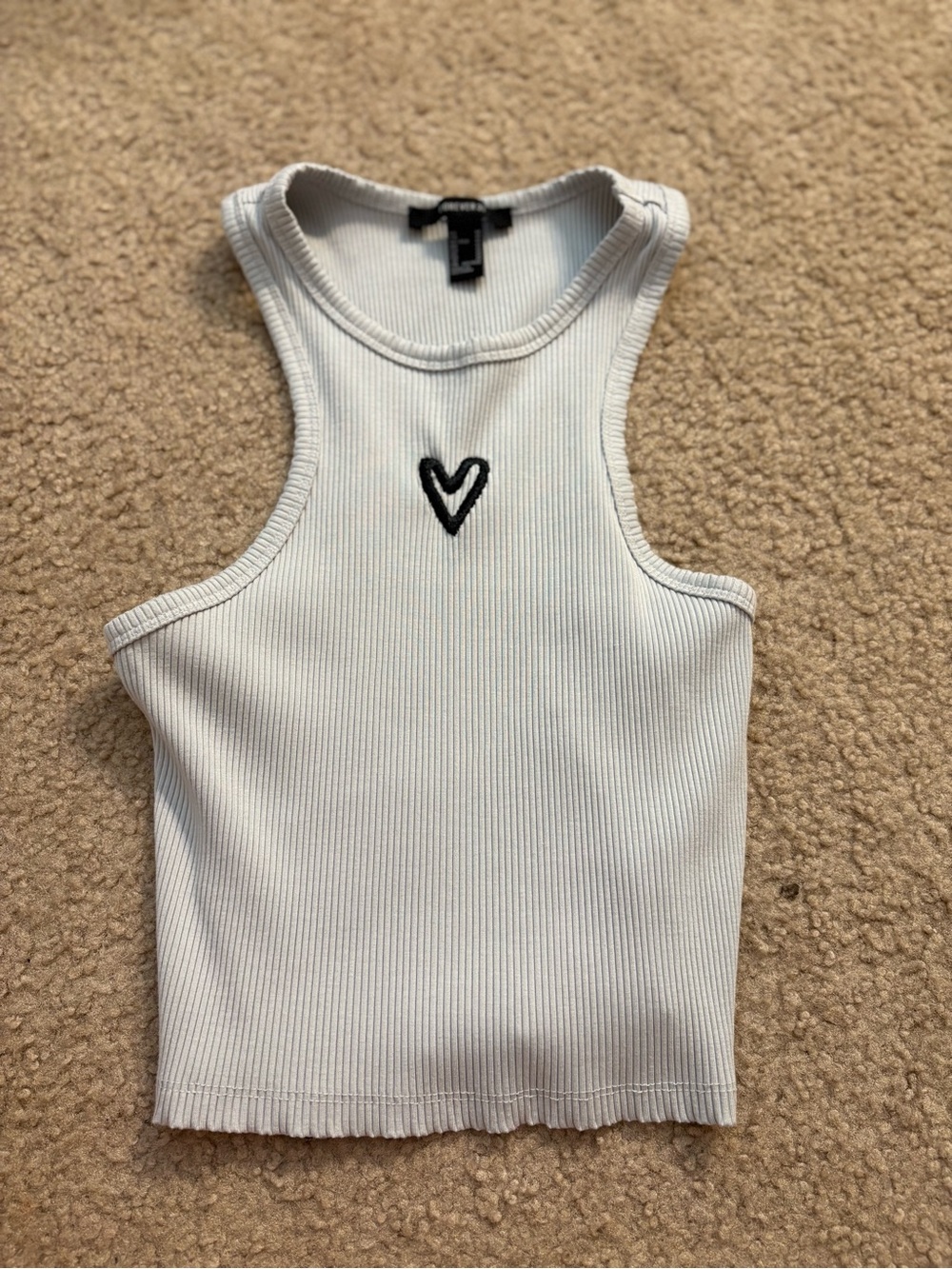 Forever 21 White Ribbed Racerback Tank with Black Heart